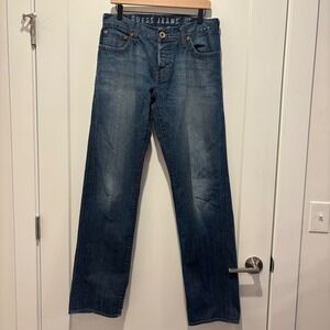 Guess Jeans Rebel Straight Leg Mens 32x34 Blue Denim Medium Wash 100% Cotton